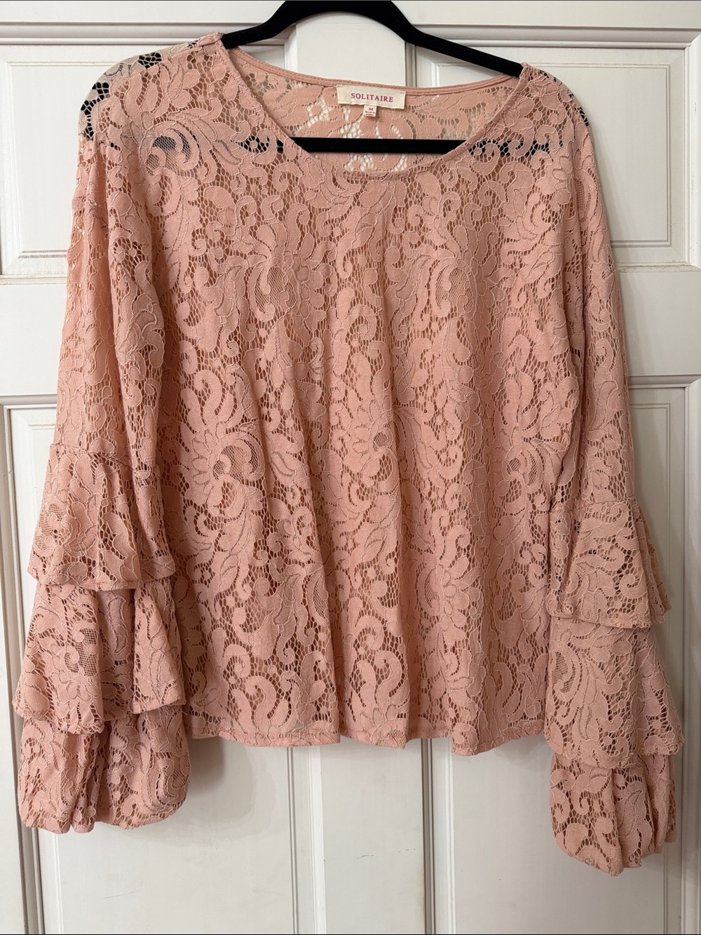 Solitaire Dusty Rose Lace Ruffle Sleeve Blouse